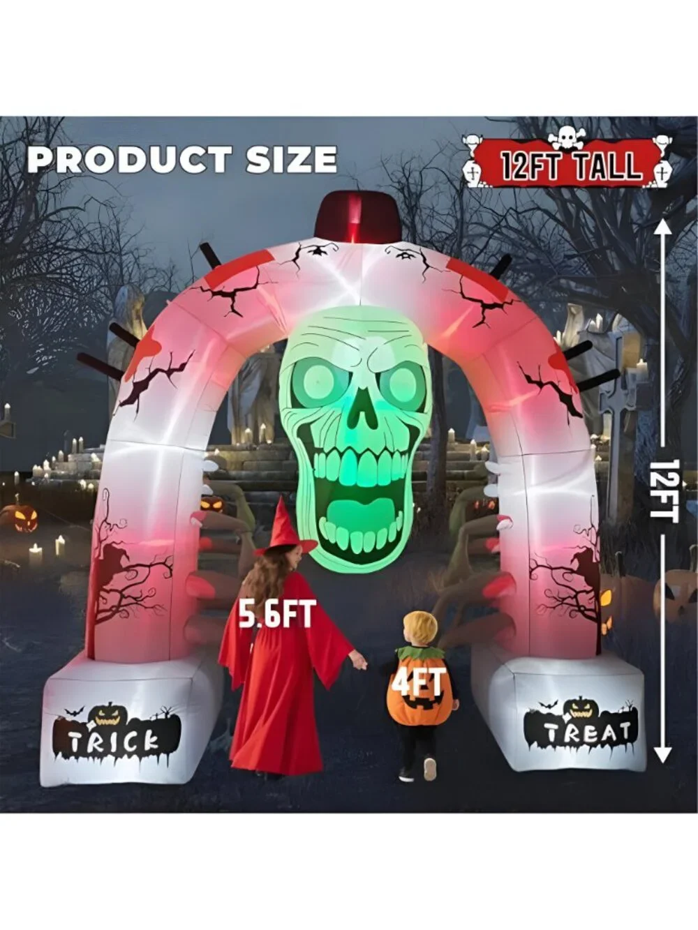 12FT Halloween Inflatable Arched Door Giant Scary Skeleton with Built